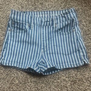 American Eagle Outfitters Women's Blue and White Striped Jean Shorts
